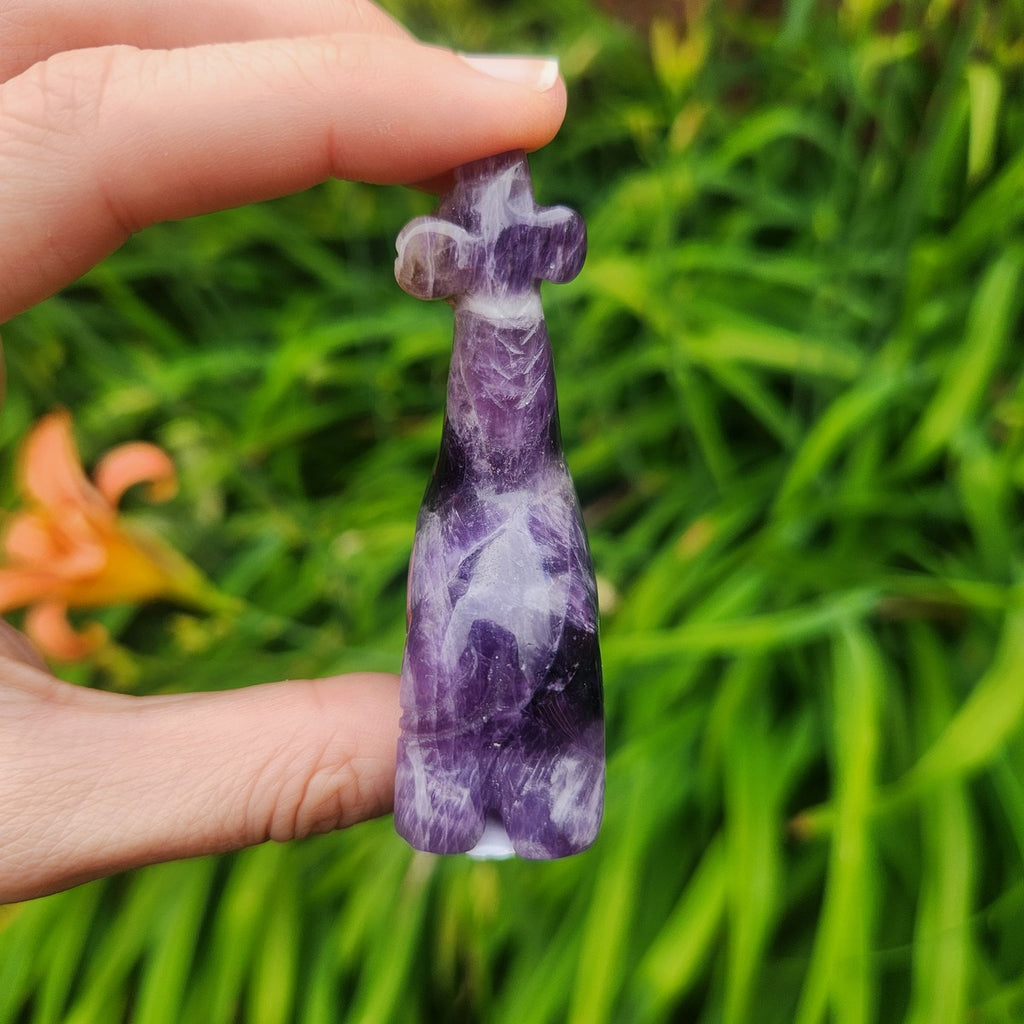 Amethyst Crystal Giraffe Stone Animal Carving 2.5"