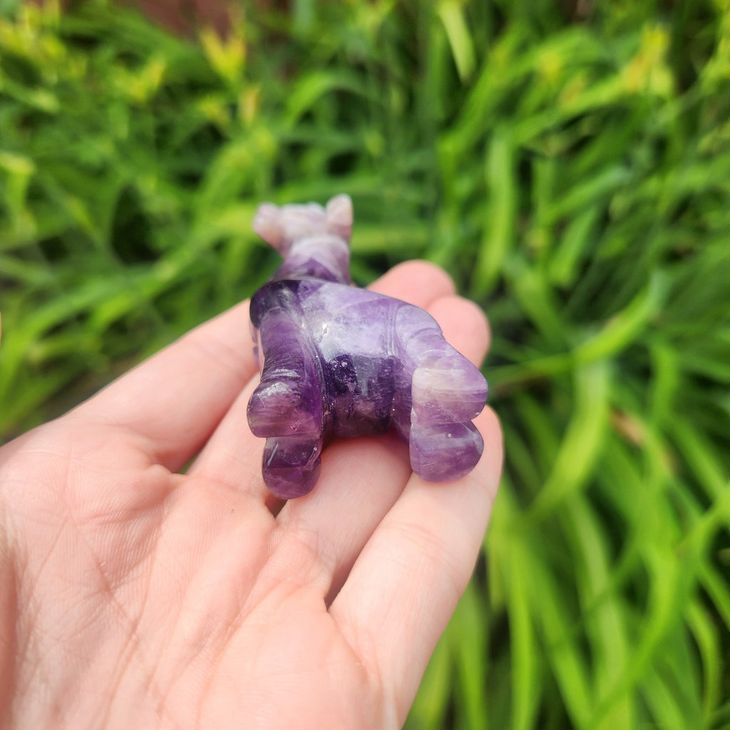 Amethyst Crystal Giraffe Stone Animal Carving 2.5"