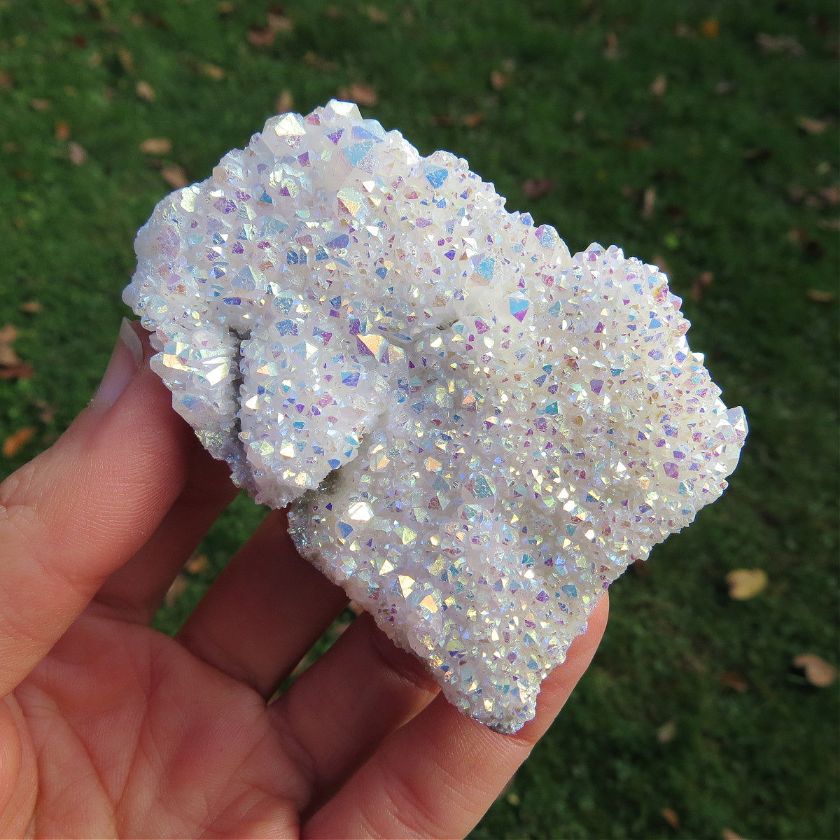 Angel Aura Crystal Cluster - White Rainbow Aura Druzy