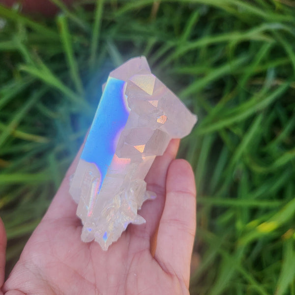Angel Aura Quartz Crystal Cluster 3" White Rainbow Stone
