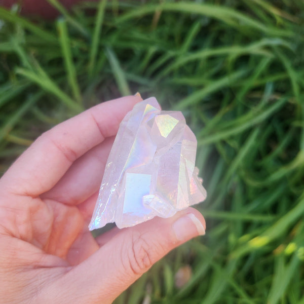 White Rainbow Aura Quartz Cluster