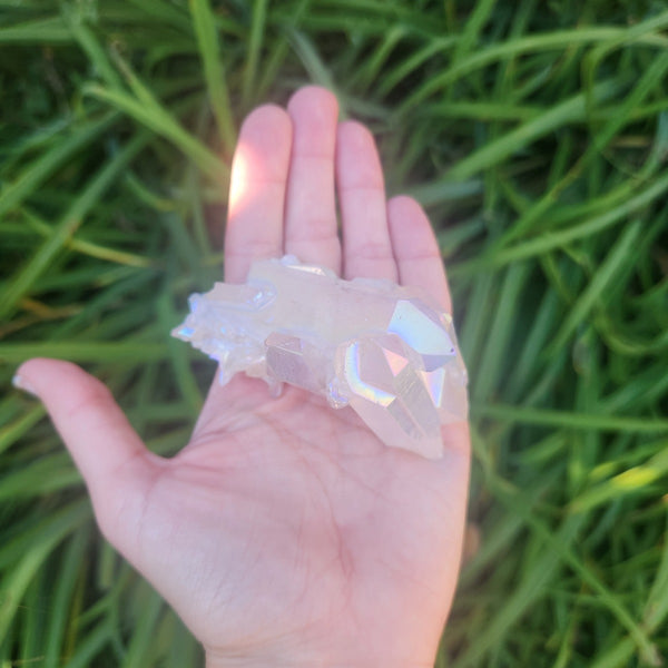 Angel Aura Quartz Crystal Cluster 3" White Rainbow Stone