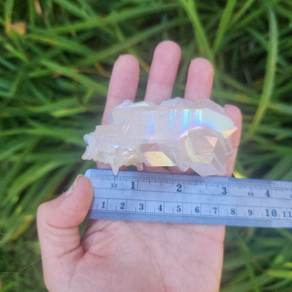 Angel Aura Quartz Crystal Cluster 3" White Rainbow Stone