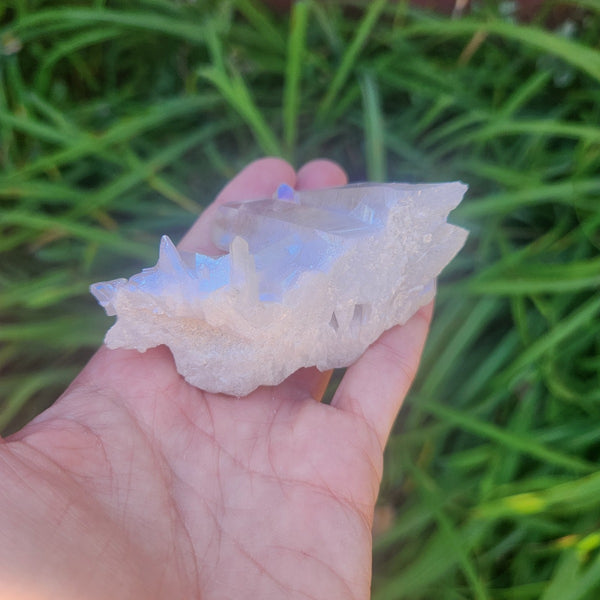 Angel Aura Quartz Crystal Cluster 3" White Rainbow Stone