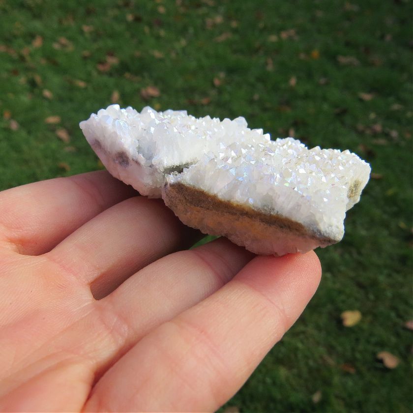 Angel Aura Quartz Cluster | White Rainbow Aura Druzy Crystal