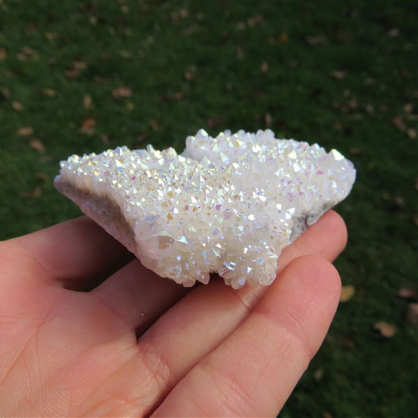 Angel Aura Quartz Cluster | White Rainbow Aura Druzy Crystal