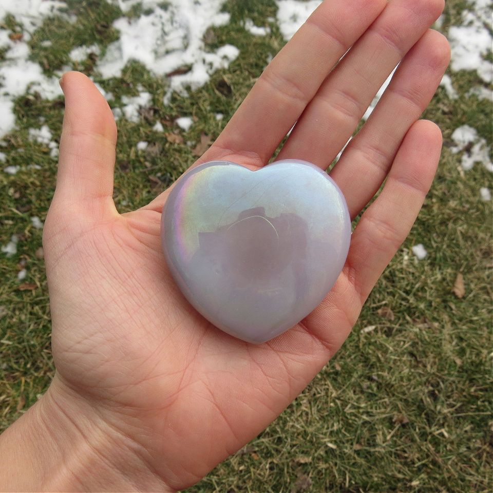 Rainbow Aura Crystal Heart Carving
