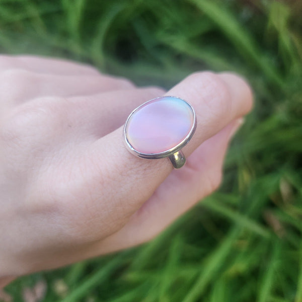 Aurora Opal Stone Ring Sterling Silver Opal Jewelry