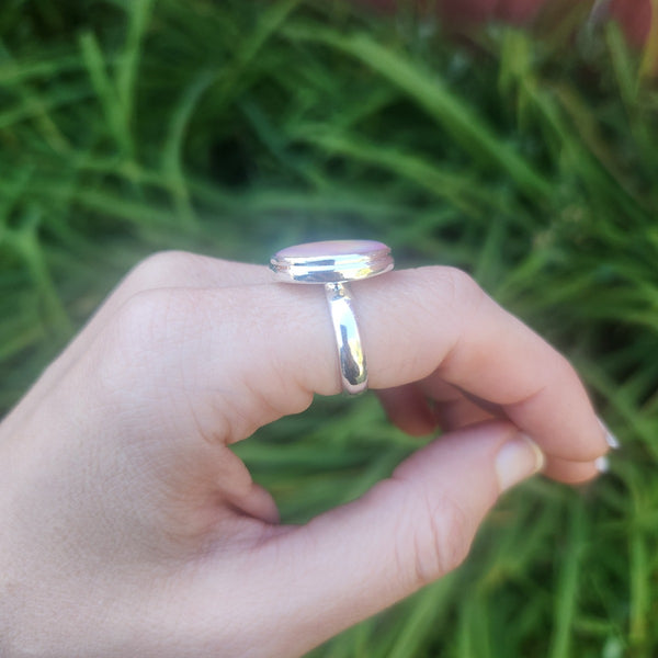 Aurora Opal Stone Ring Sterling Silver Size 7.25