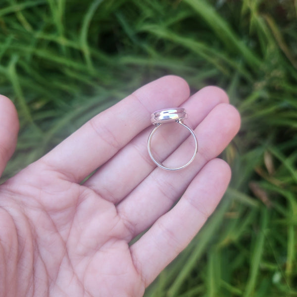 Aurora Opal Stone Ring Sterling Silver Size 7.25