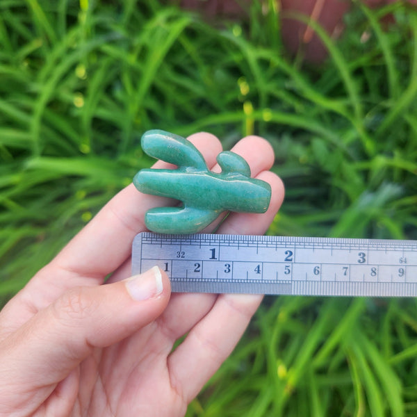 Green Aventurine Crystal Cactus Stone Carving 1.5"