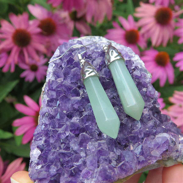 Aventurine Crystal Point Earrings