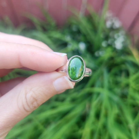 Green Aventurine Crystal Ring Sterling Silver Size 7.25