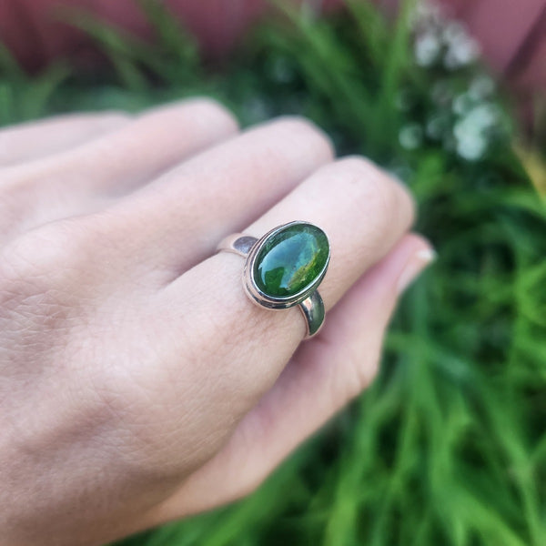 Green Aventurine Stone Ring Sterling Silver Size 7.25