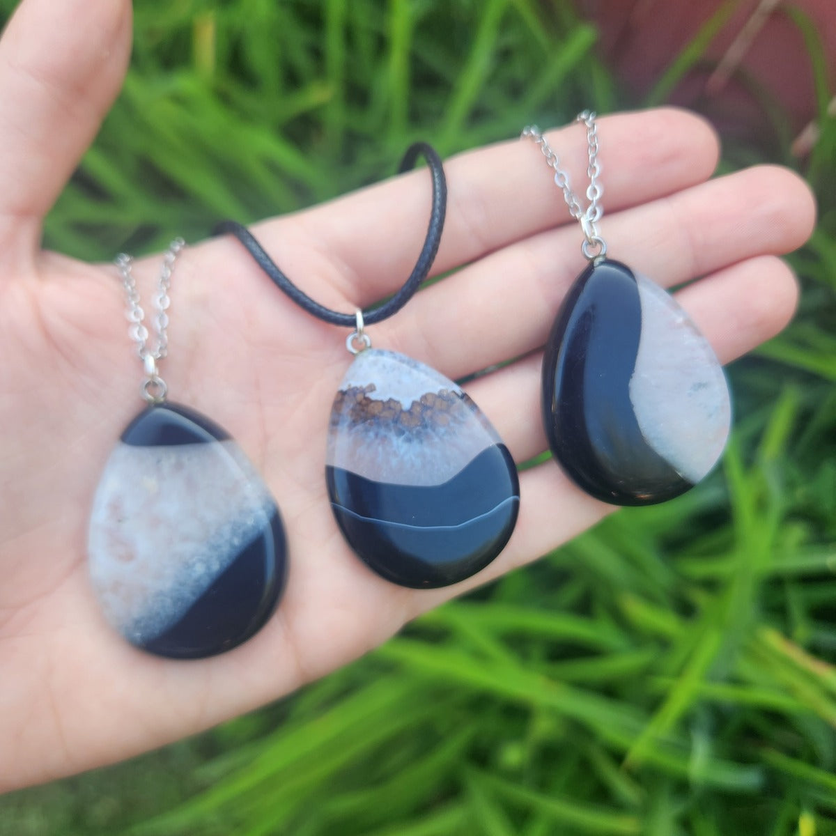 Black Agate w/ Quartz Crystal Necklace