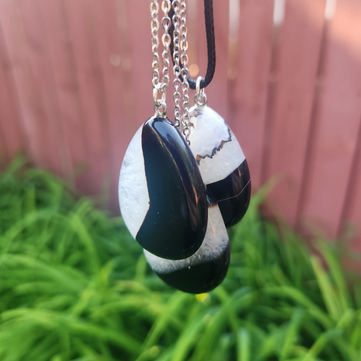 Black White Stone Necklace - Agate and Quartz