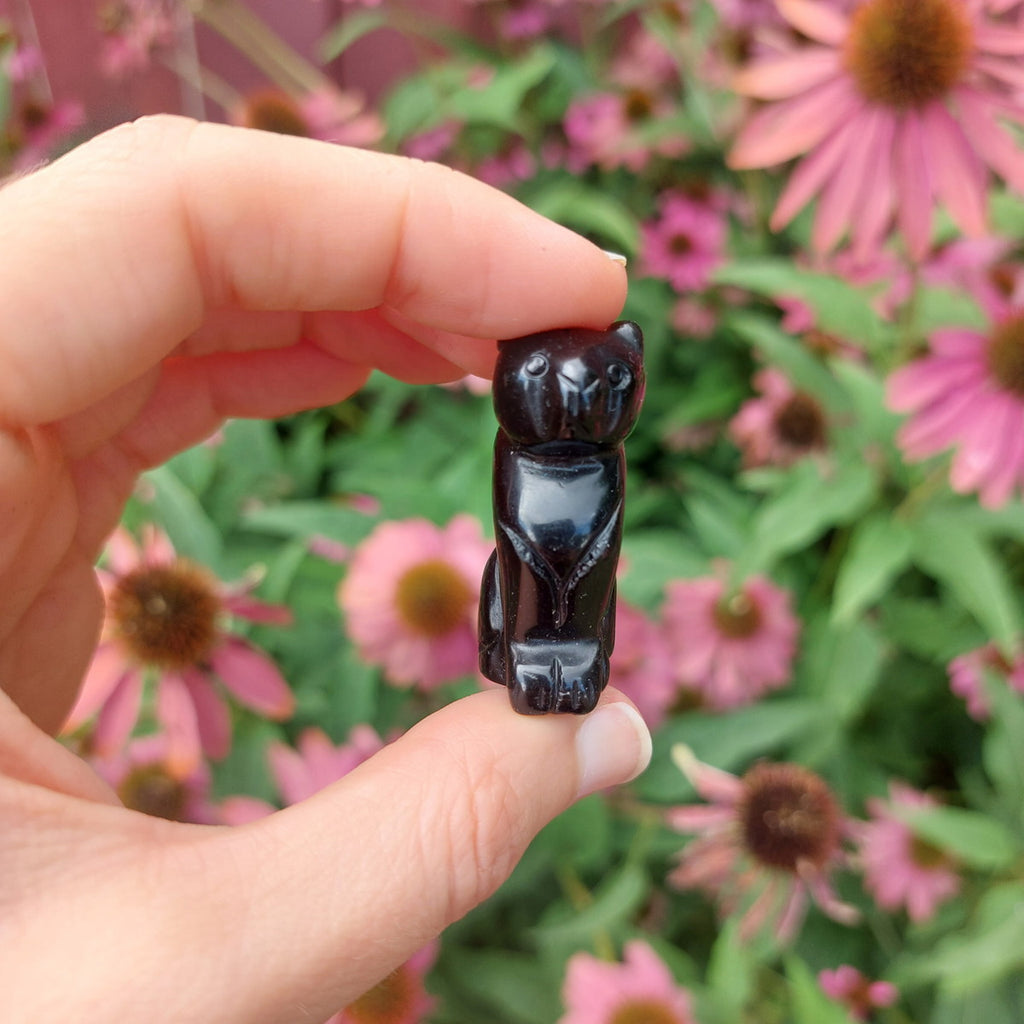 Black Panther Obsidian Stone Cat Figurine