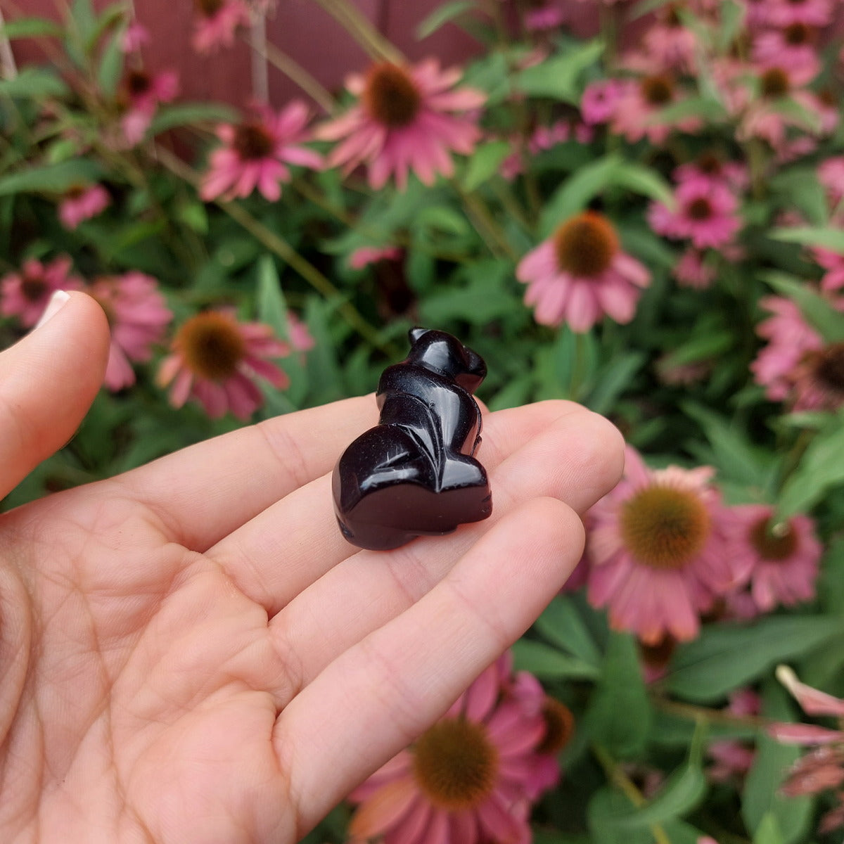 Black Obsidian Panther Cat Figurine 1.5" Carved Stone Animal
