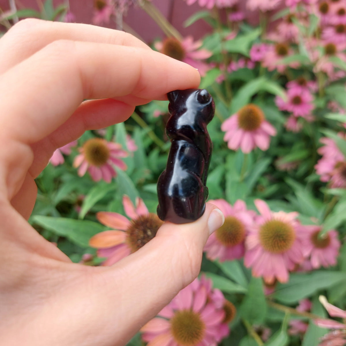 Black Obsidian Panther Cat Figurine 1.5" Carved Stone Animal