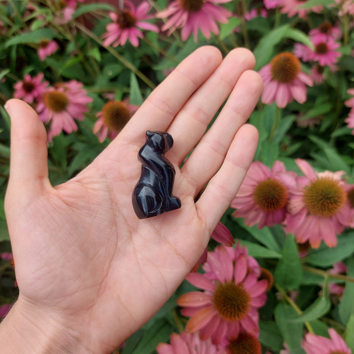Black Obsidian Panther Cat Figurine 1.5" Carved Stone Animal