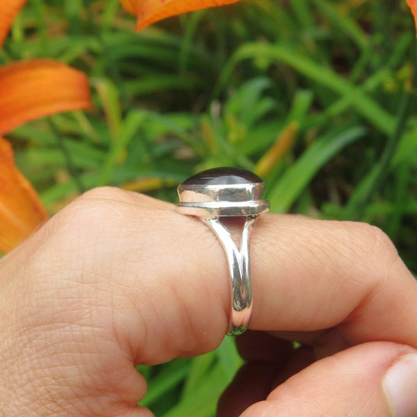 Black Onyx Heart Stone Ring in Sterling Silver Size 7.5