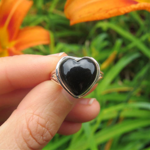 Black Onyx Heart Ring Sterling Silver
