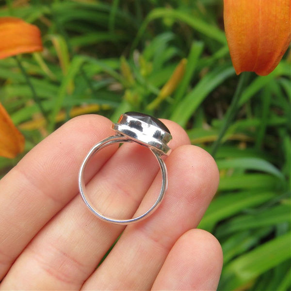 Black Onyx Heart Stone Ring in Sterling Silver Size 7.5