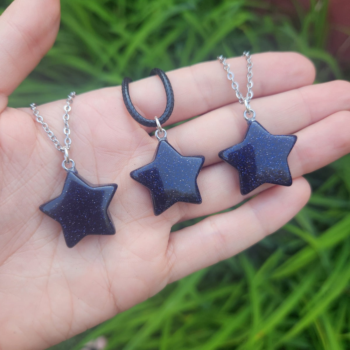 Blue Goldstone Crystal Star Necklace