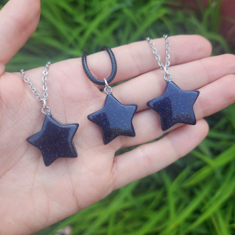 Blue Goldstone Crystal Star Necklace