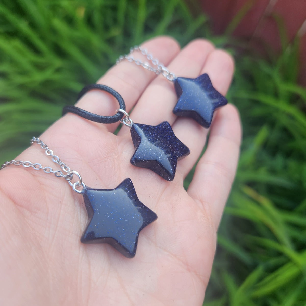 Blue Goldstone Crystal Star Necklace