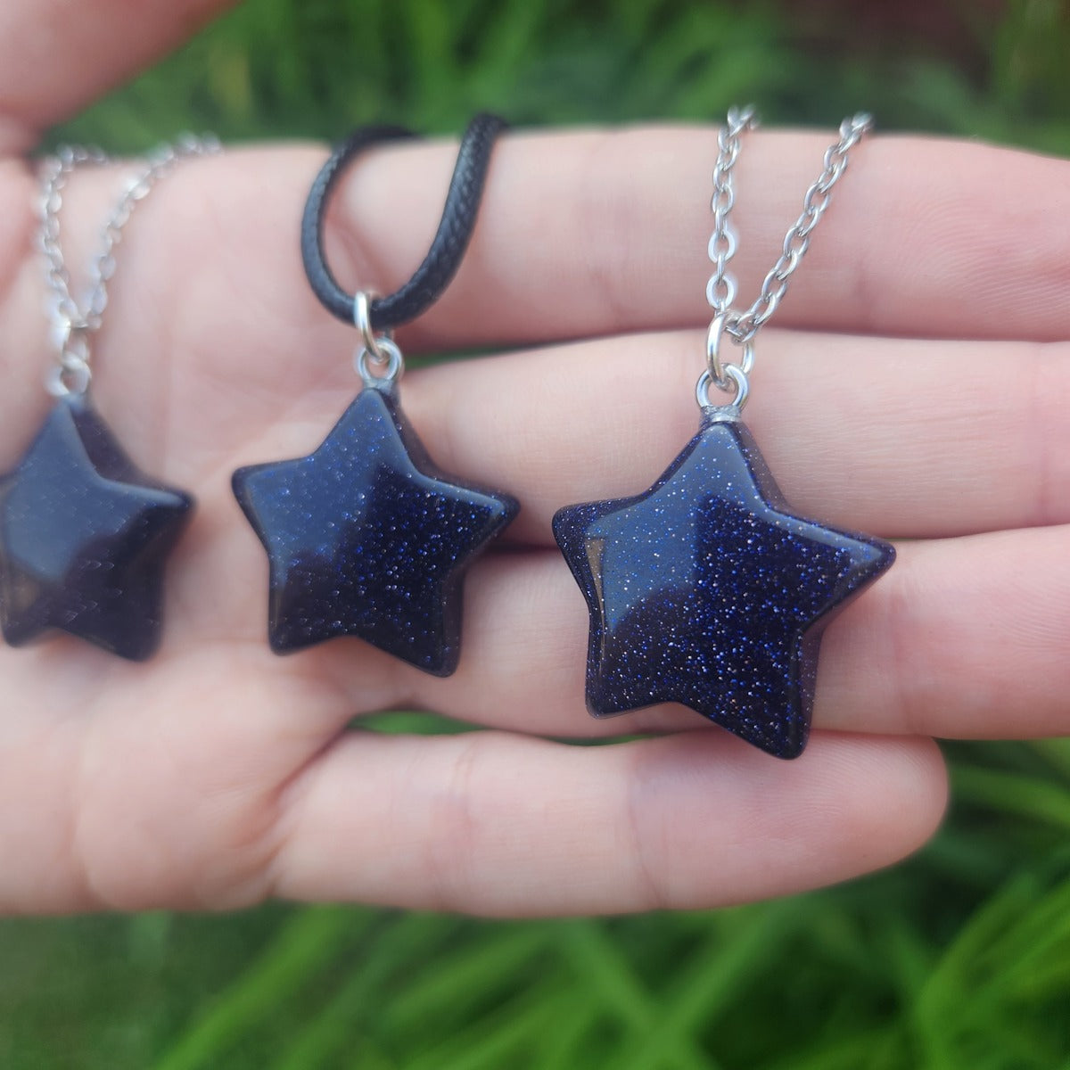 Blue Goldstone Crystal Star Necklace