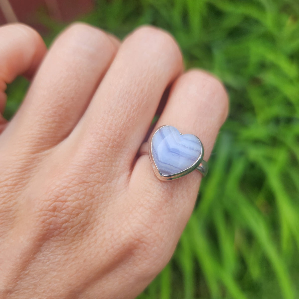 Blue Lace Agate Heart Ring in Sterling Silver