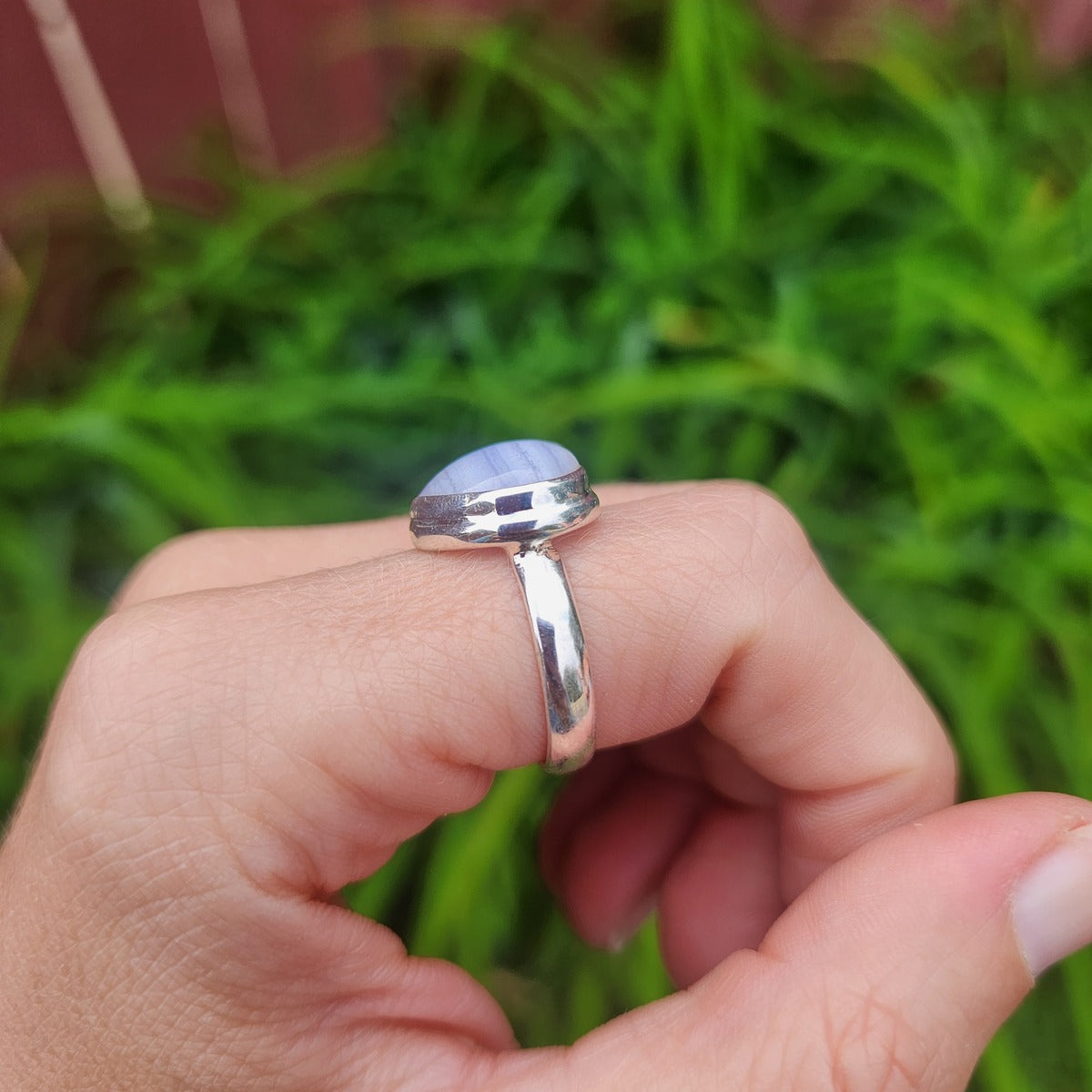 Blue Lace Agate Heart Crystal Ring in Sterling Silver Size 7.25