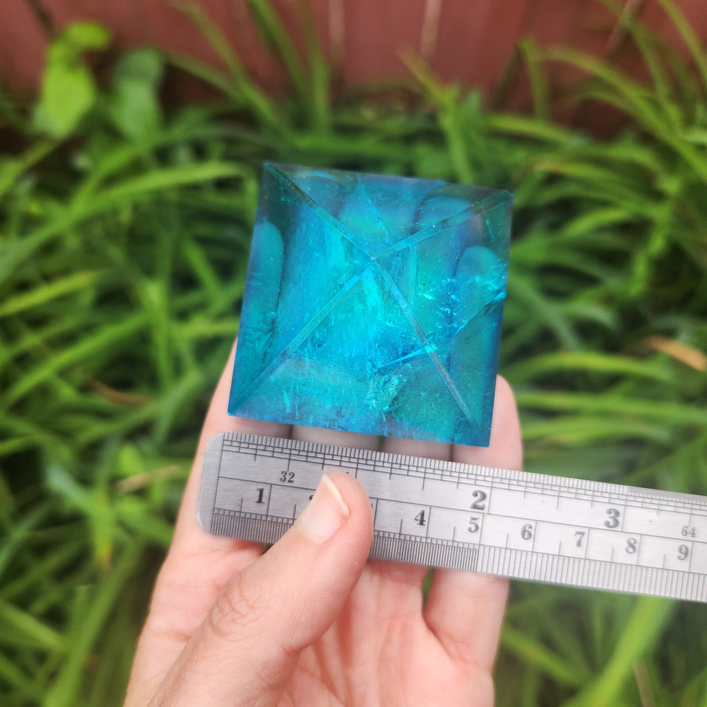 Blue Rainbow Aura Quartz Crystal Pyramid 2"