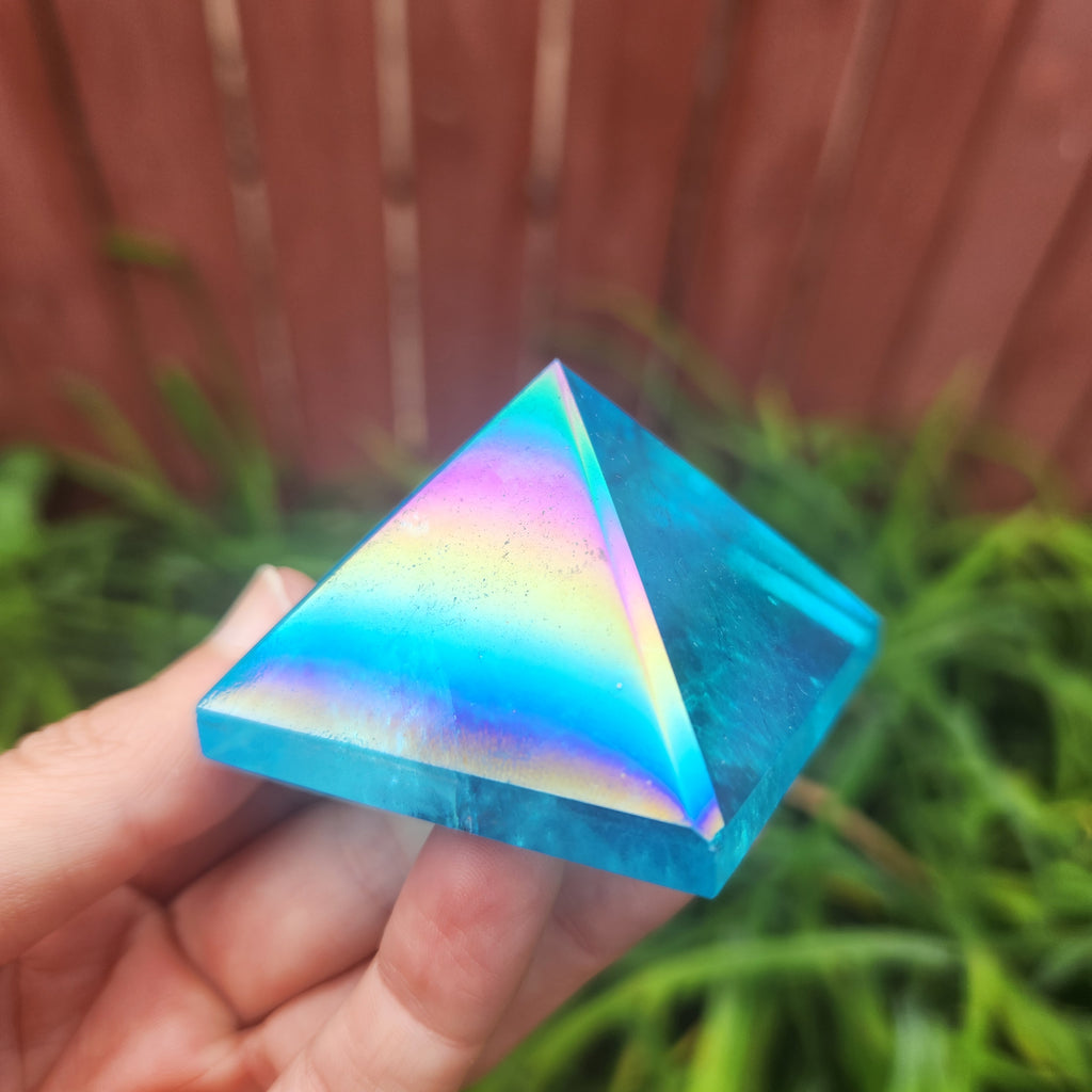 Blue Rainbow Aura Quartz Pyramid