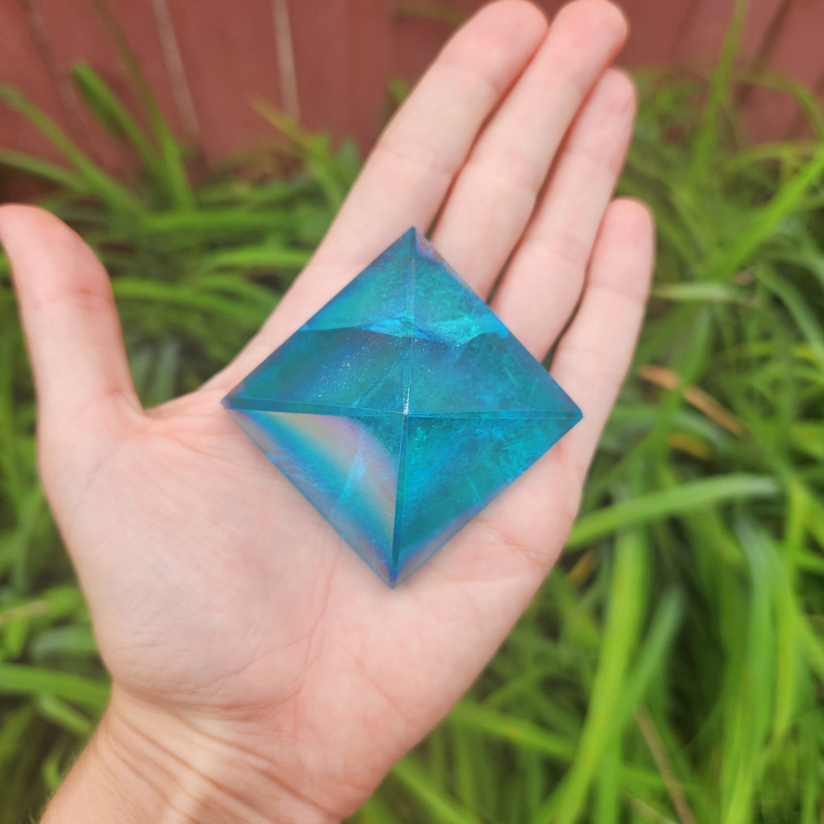 Blue Rainbow Aura Quartz Crystal Pyramid 2"