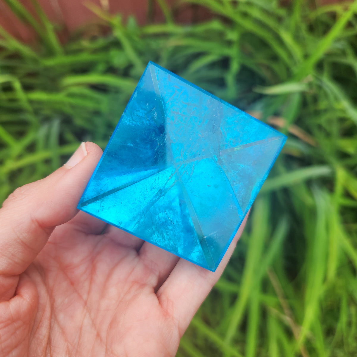 Blue Rainbow Aura Quartz Crystal Pyramid 2"
