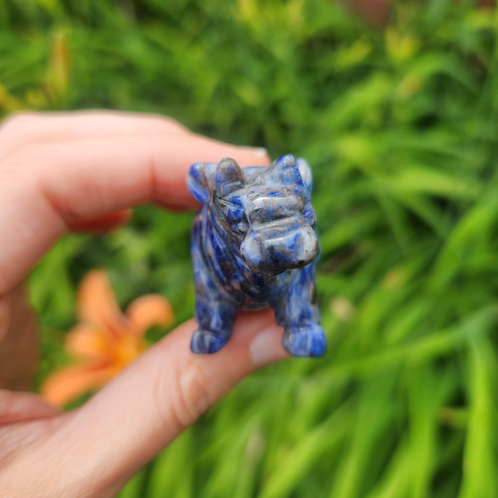 Blue Sodalite Crystal Cow Carving