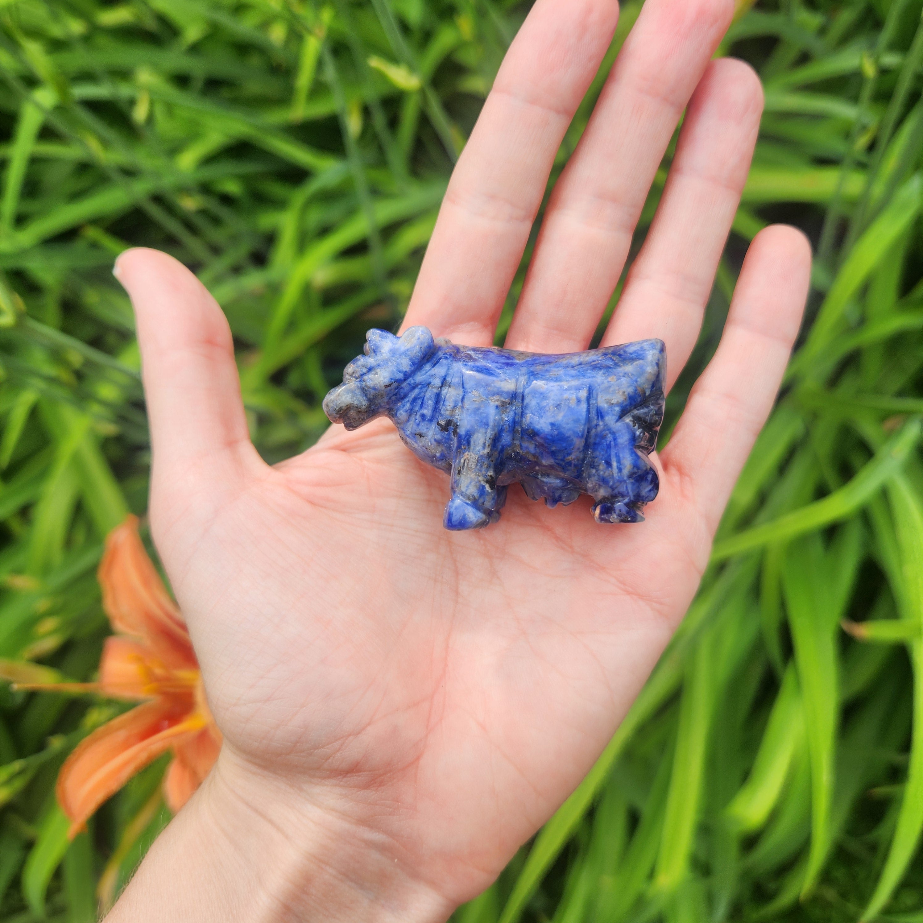 Sodalite Crystal Cow Animal Figurine