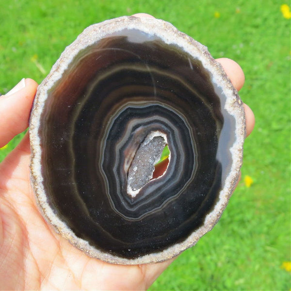 Brown Agate Slice with Druzy Center