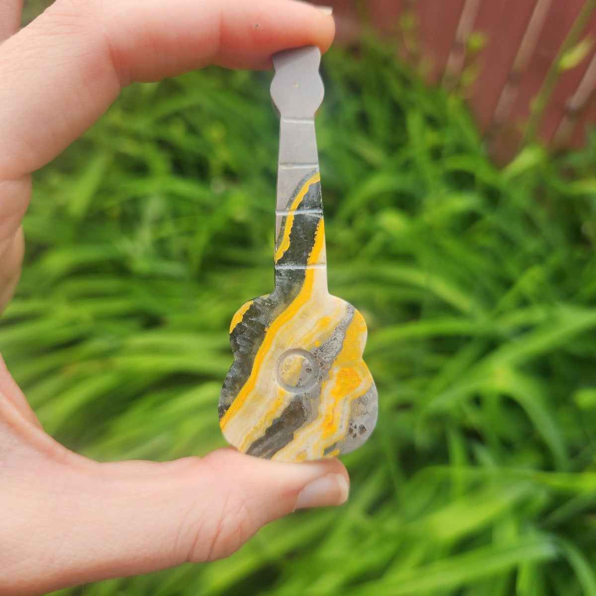 Bumble Bee Jasper Carved Crystal Guitar