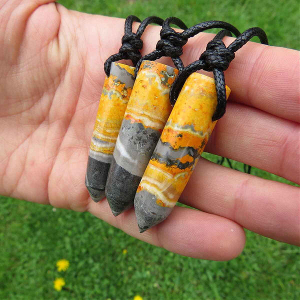Bumble Bee Jasper Crystal Point Necklace - Yellow Stone