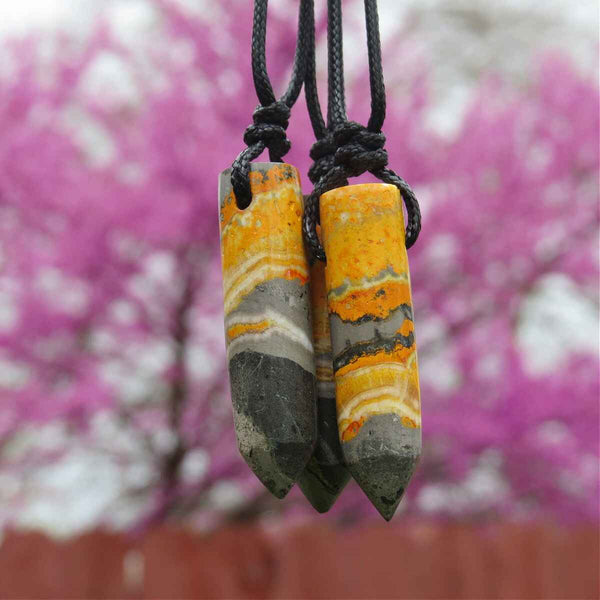 Bumble Bee Jasper Crystal Necklace on Black Cord