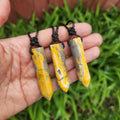 Bumble Bee Jasper Crystal Point Necklaces on Adjustable Black Cord