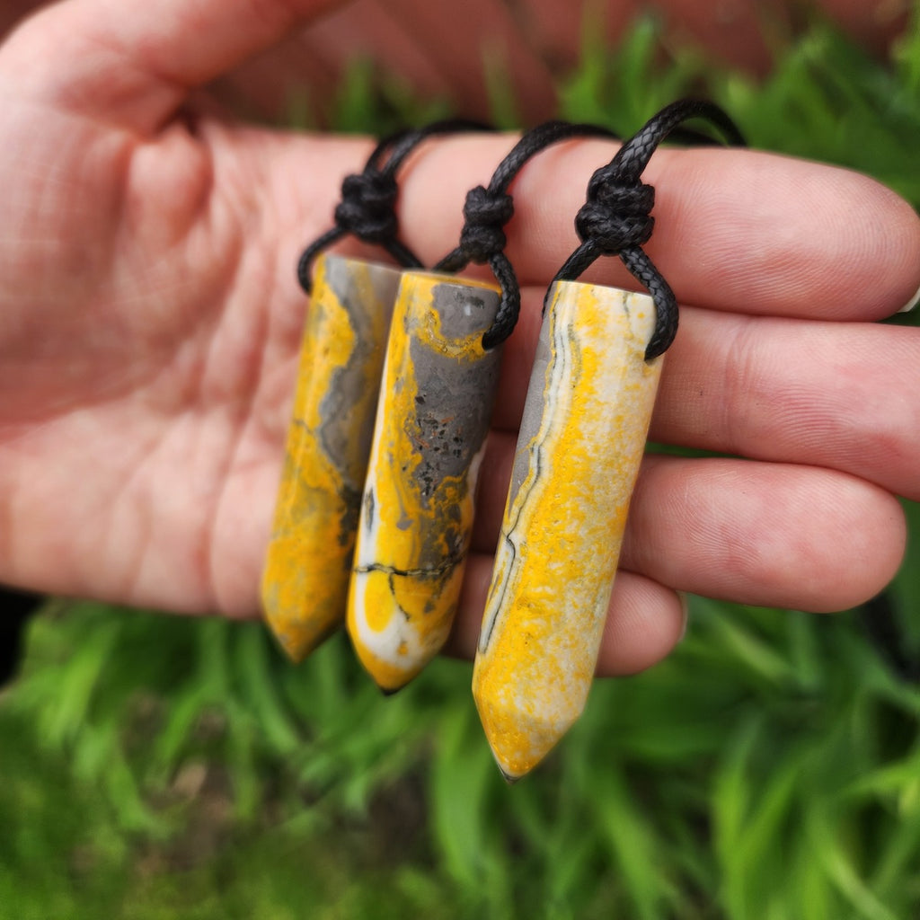 Bumble Bee Jasper Crystal Necklaces Black Cord