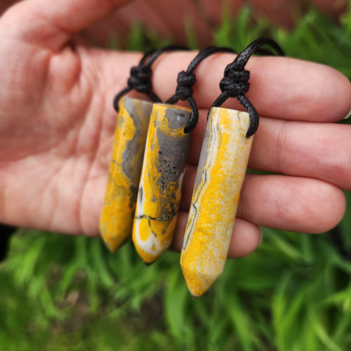 Bumble Bee Jasper Crystal Necklaces Black Cord