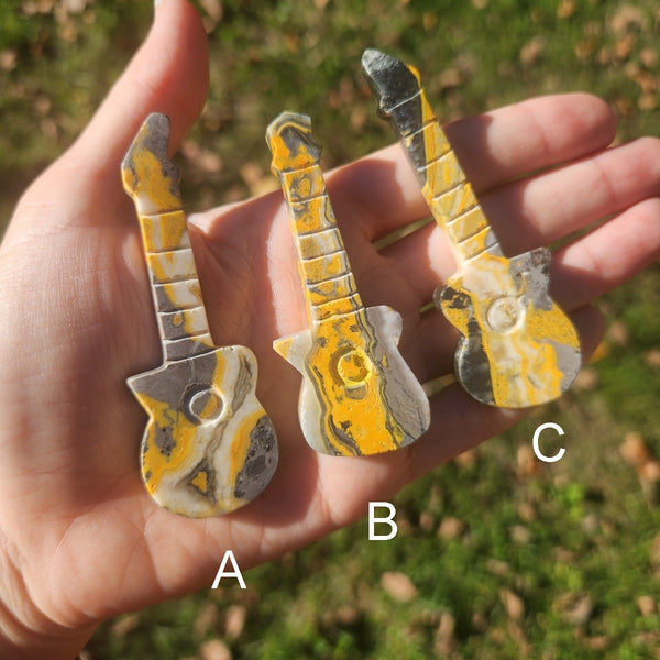 Bumble Bee Jasper Crystal Guitar Carving 2.75"