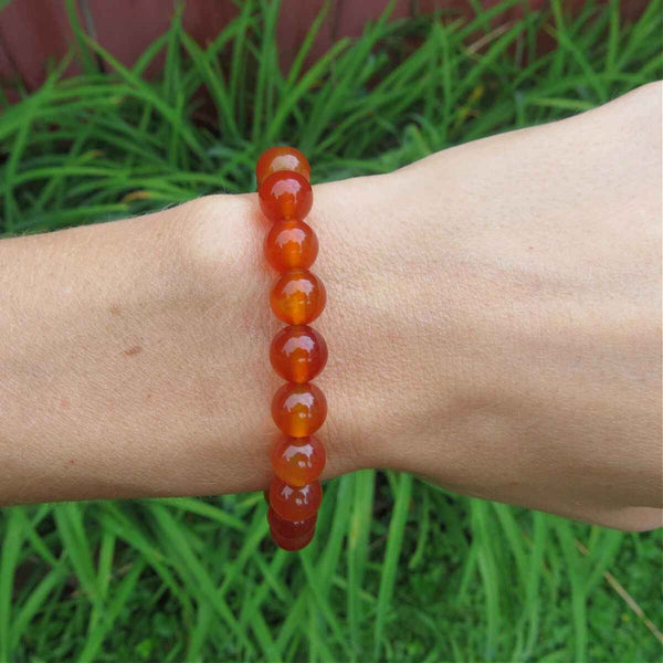 Carnelian Crystal Bracelet 8mm Beaded Stone Bracelet