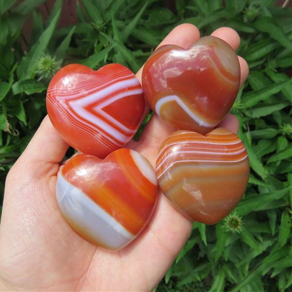 Banded Carnelian Agate Crystal Heart Stone 2"