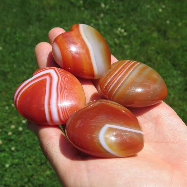 Banded Carnelian Agate Crystal Heart Stone 2"